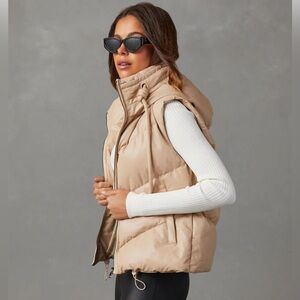 VICI Shelton Pocketed Hooded Faux Leather Puffer Vest